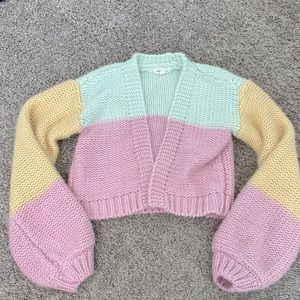 pastel rainbow colorblock cardigan sweater